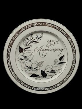 VINTAGE 25th ANNIVERSARY PLATE SILVER TRIM MADE IN JAPAN